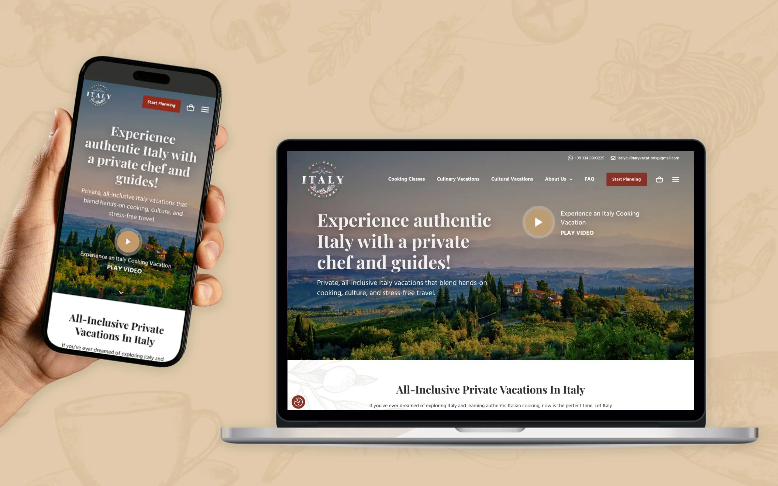 Italy Culinary Vacations Website Design