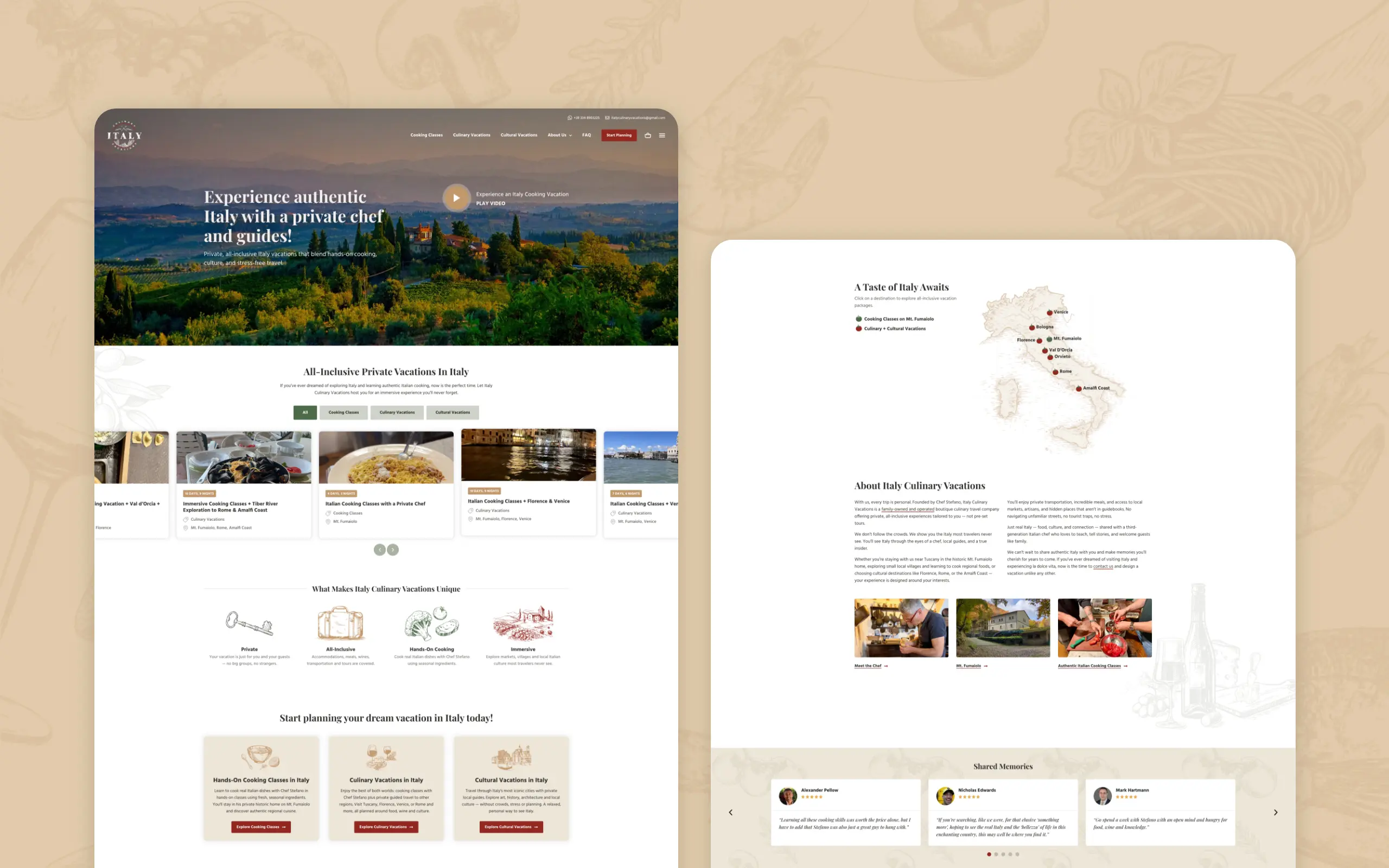Italy Culinary Vacations Website Design